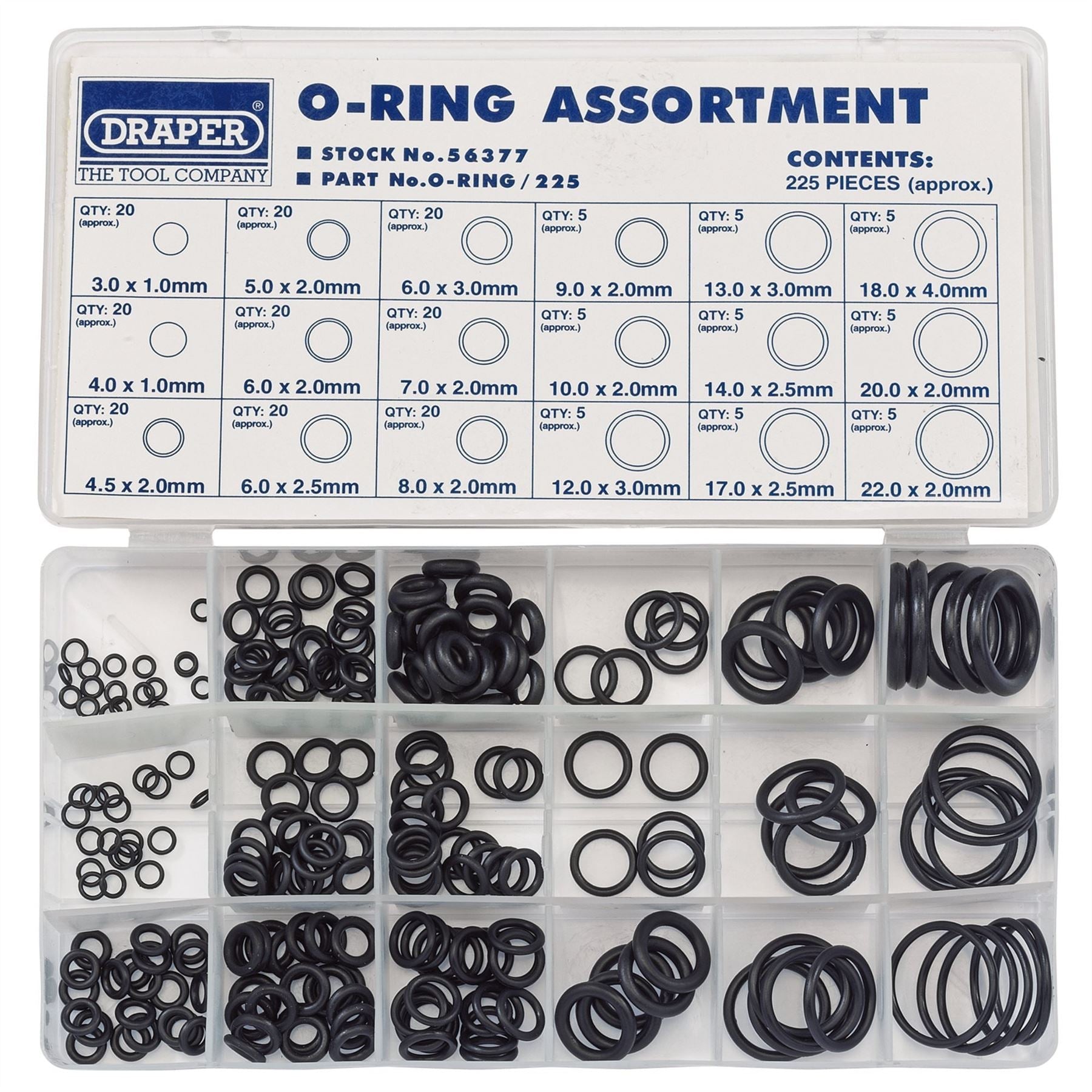Draper 56377 O-Ring Assortment 225 Piece Draper