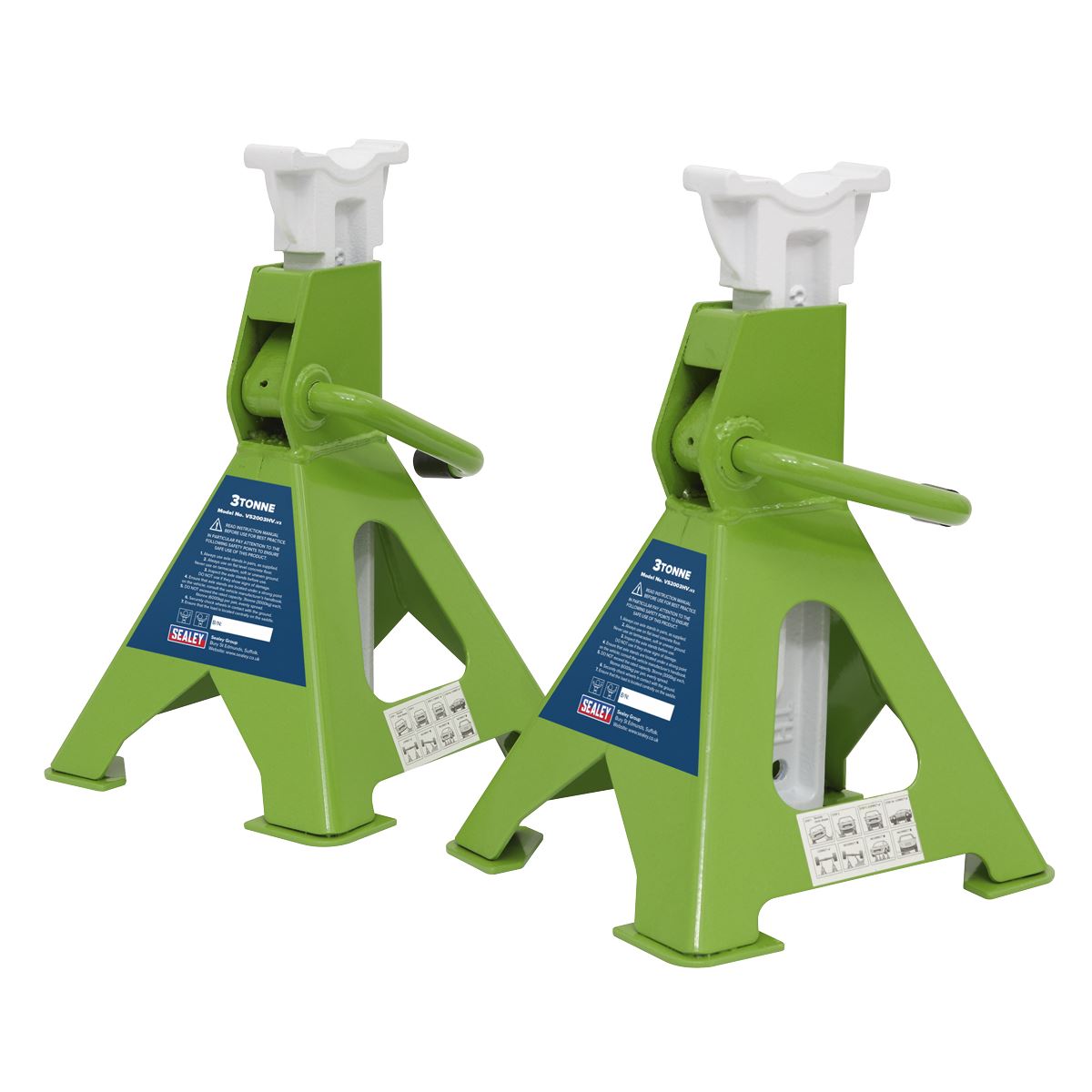 Sealey VS2003HV Ratchet Type Axle Stands (Pair) 3 Tonne Capacity per Stand - Hi-Vis Green Sealey