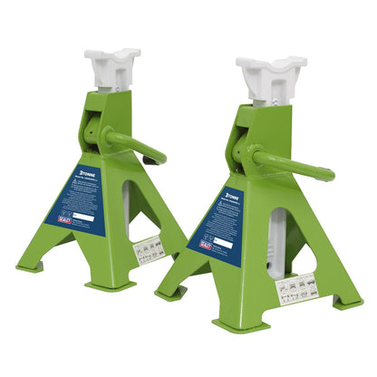Sealey VS2003HV Ratchet Type Axle Stands (Pair) 3 Tonne Capacity per Stand - Hi-Vis Green Sealey