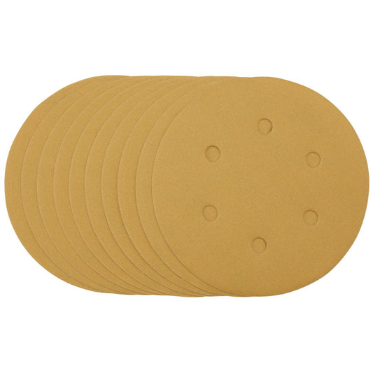 Draper 64265 Gold Sanding Discs with Hook & Loop 150mm 320 Grit 6 Dust Extraction Holes Pack of 10 Draper