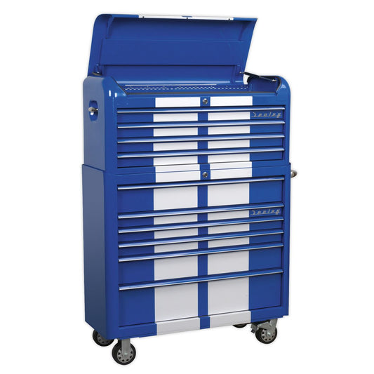 Sealey AP41COMBOBWS Retro Style Wide Topchest & Rollcab Combination 10 Drawer Blue/White Stripes Sealey