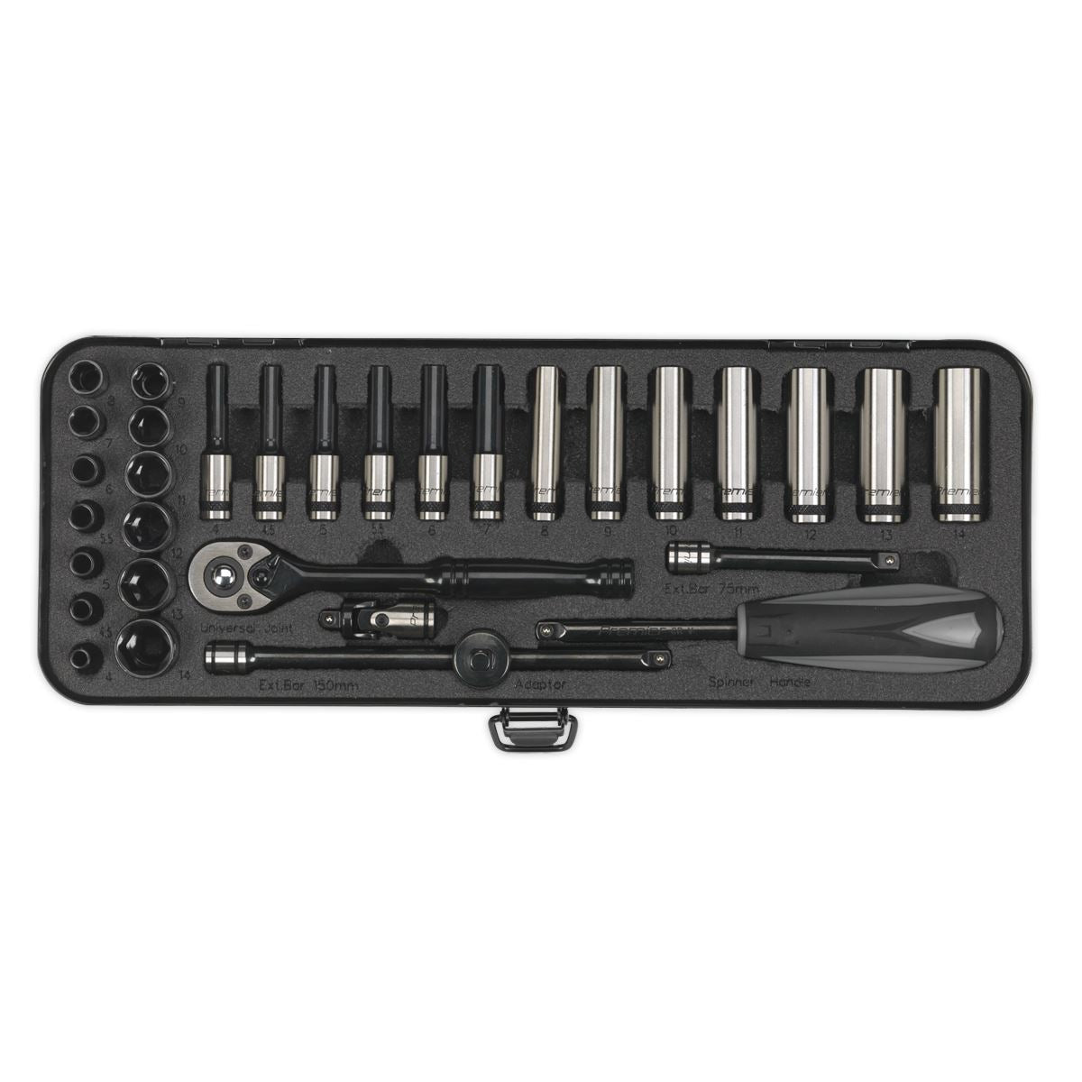 Sealey AK7970 Socket Set 32pc 1/4"Sq Drive 6pt WallDrive® Metric Premier Black Sealey