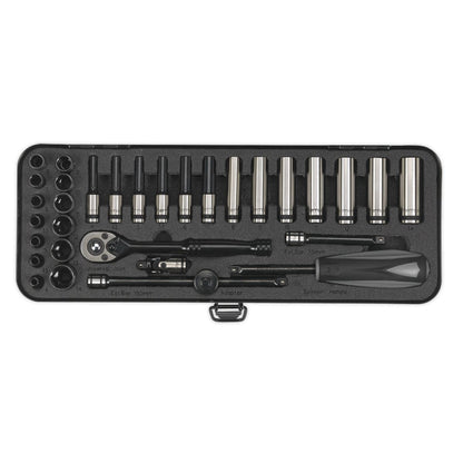 Sealey AK7970 Socket Set 32pc 1/4"Sq Drive 6pt WallDrive® Metric Premier Black Sealey