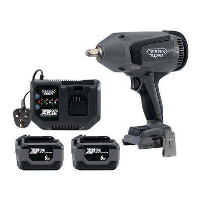 Draper 94080 XP20 20V Brushless Impact Wrench Kit 1/2" Sq. Dr. 1000Nm 2 x 6.0Ah Batteries 1 x Fast Battery Charger Draper
