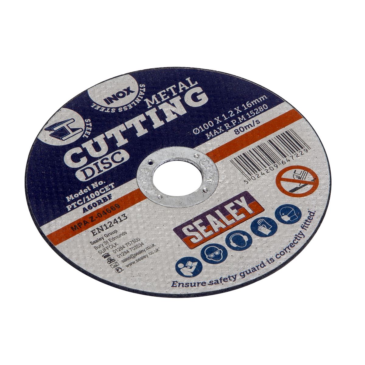 Sealey PTC/100CET100 Cutting Disc Pack of 100 Ø100 x 1.2mm Ø16mm Bore Sealey
