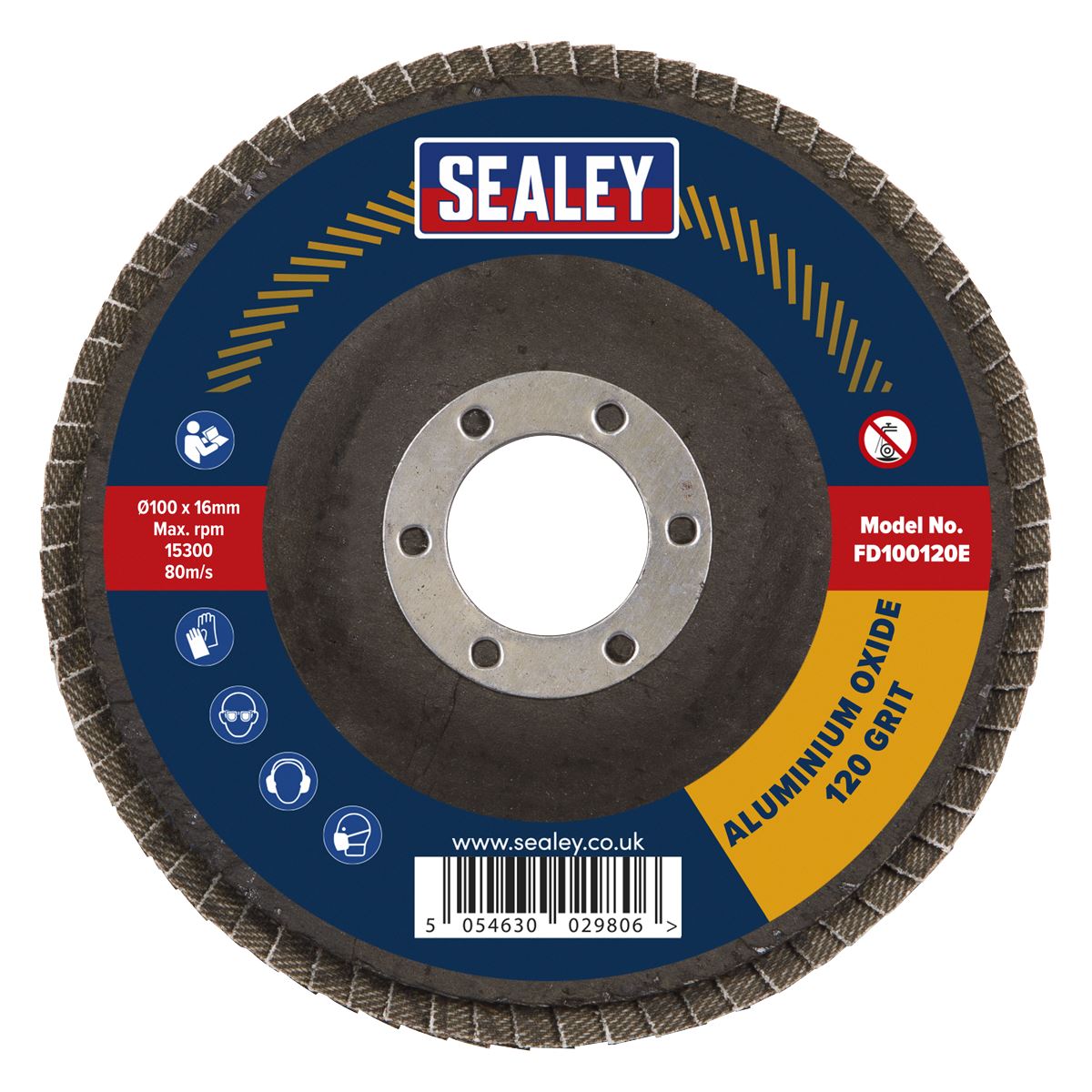 Sealey FD100120E Flap Disc Aluminium Oxide Ø100mm Ø16mm Bore 120Grit Sealey