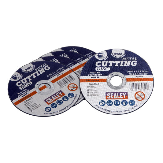 Sealey PTC/100CET5 Cutting Disc Ø100 x 1.2mm Ø16mm Bore Pack of 5 Sealey