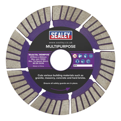 Sealey WDMP115 Cutting Disc Multipurpose Dry/Wet Use Ø115mm Sealey