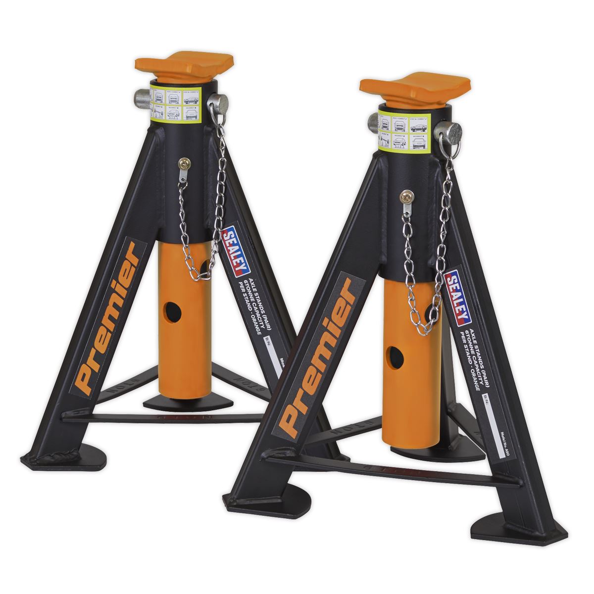 Sealey AS6O Premier Axle Stands (Pair) 6 Tonne Capacity per Stand - Orange Sealey