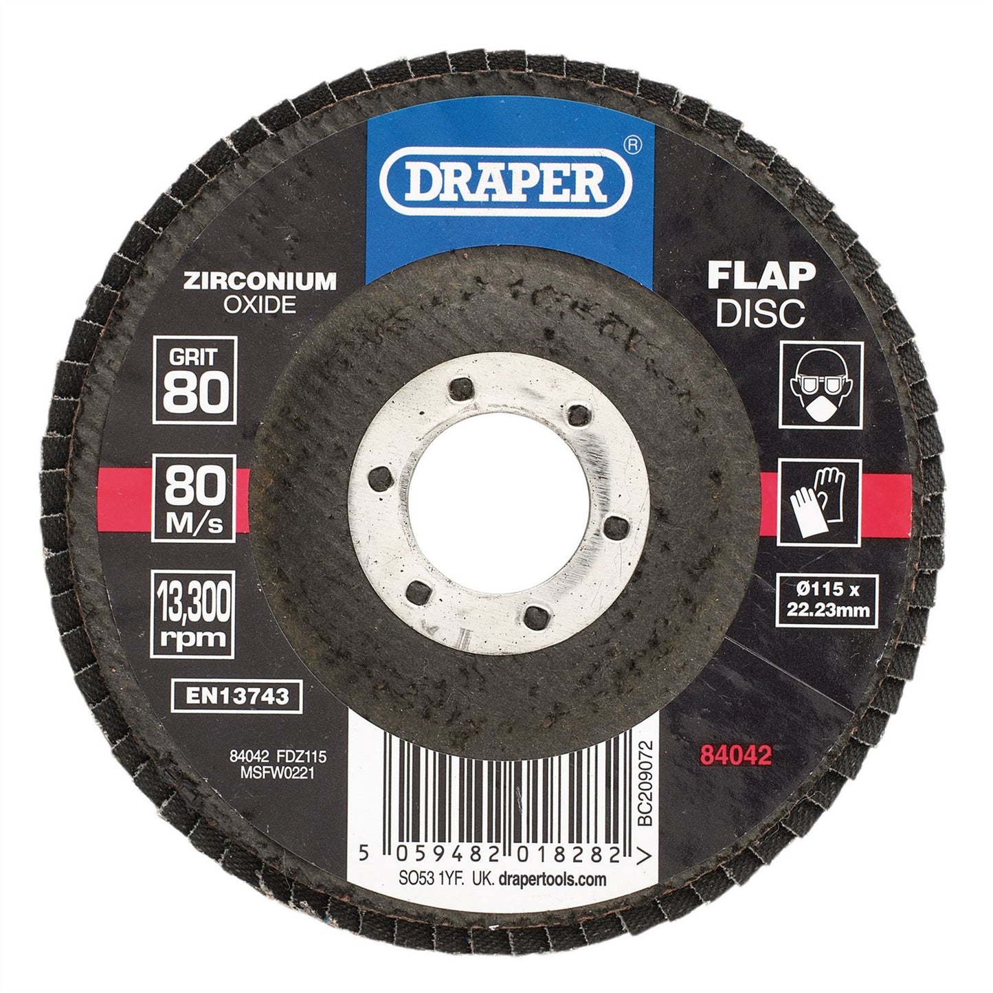 Draper 84042 Zirconium Oxide Flap Disc 115 x 22.23mm 80 Grit Draper
