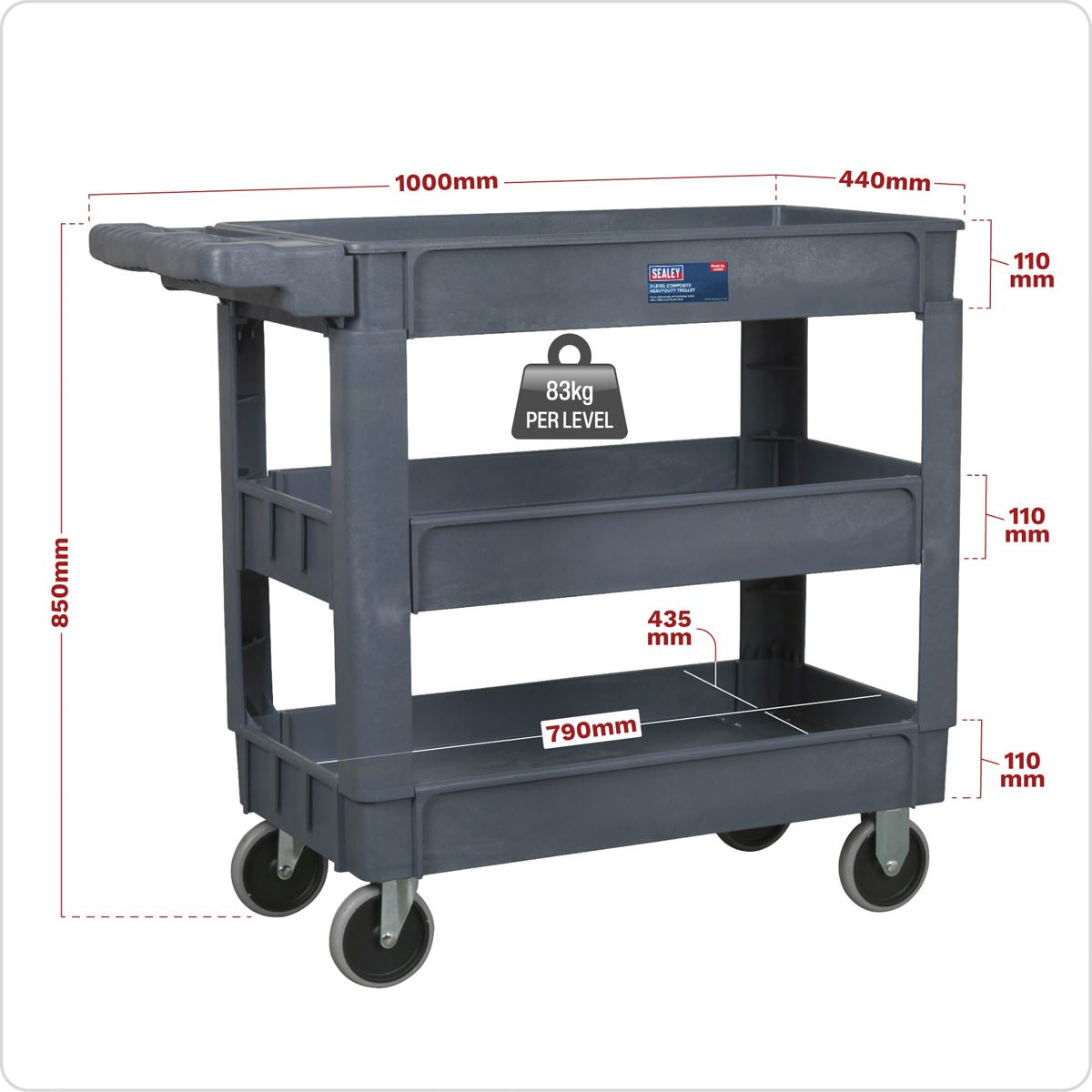 Sealey CX203 Trolley 3-Level Composite Heavy-Duty Sealey