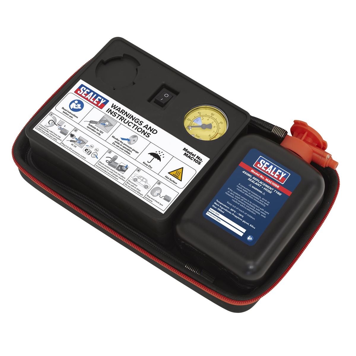 Sealey MAC10S Tyre Inflator 12V & Emergency Puncture Sealant Kit Sealey
