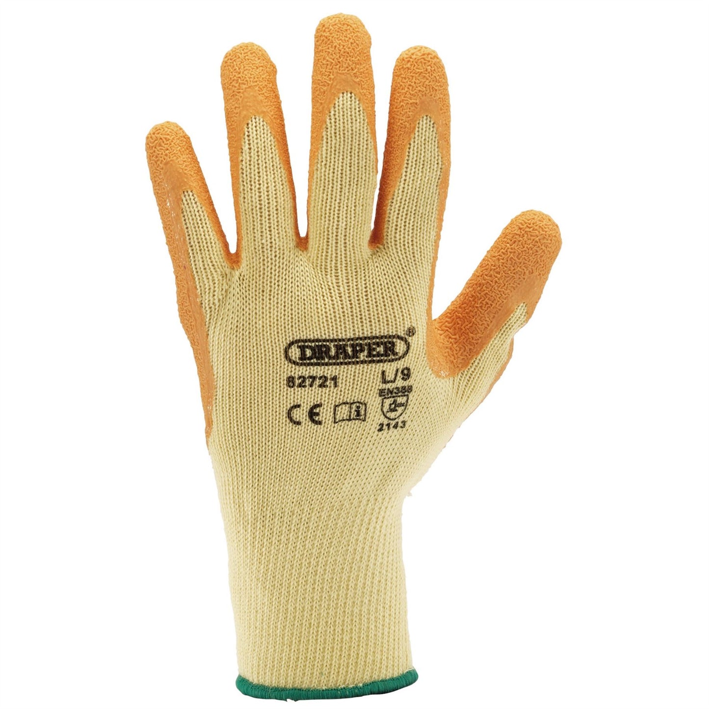 Draper 82721 Heavy Duty Latex Coated Work Gloves Large Orange Draper