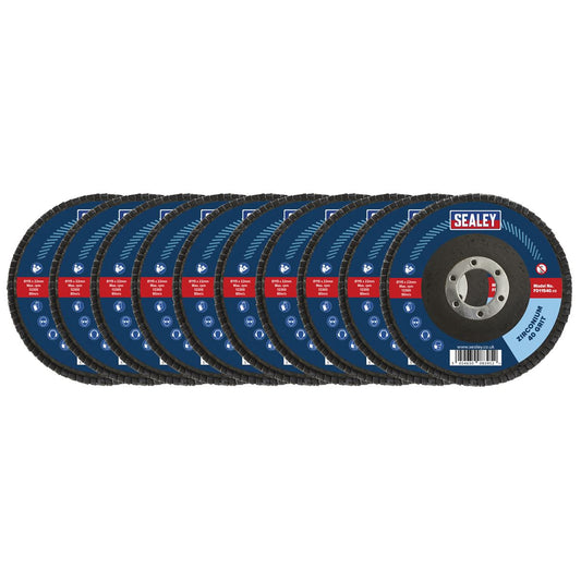 Sealey FD1154010 40Grit Flap Discs Zirconium Ø115mm Ø22mm Bore - Pack of 10 Sealey