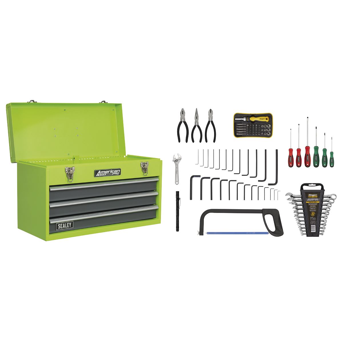 Sealey AP9243BBHVCOM 3 Drawer Portable Tool Chest with Ball-Bearing Slides & 93pc Tool Kit Sealey