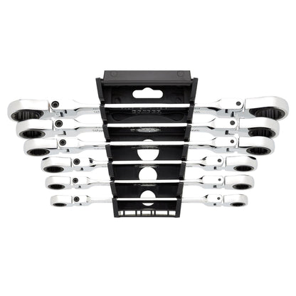 Draper 27762 HI-TORQ® Metric Flexible Head Double Ring Ratchet Spanner Set 6 Piece Draper