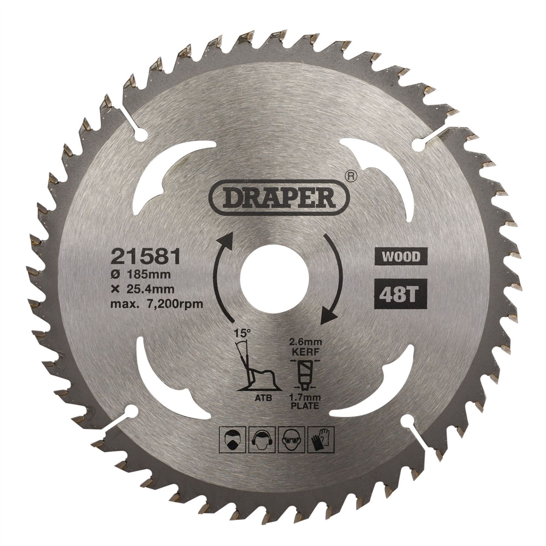 Draper 21581 TCT Circular Saw Blade for Wood 185 x 25.4mm 48T Draper