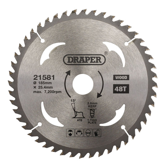 Draper 21581 TCT Circular Saw Blade for Wood 185 x 25.4mm 48T Draper