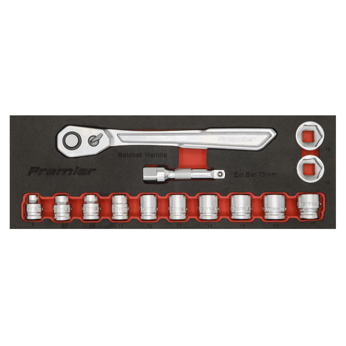 Sealey AK5785 Low Profile Socket Set 14pc 3/8"Sq Drive Metric - Premier Platinum Sealey