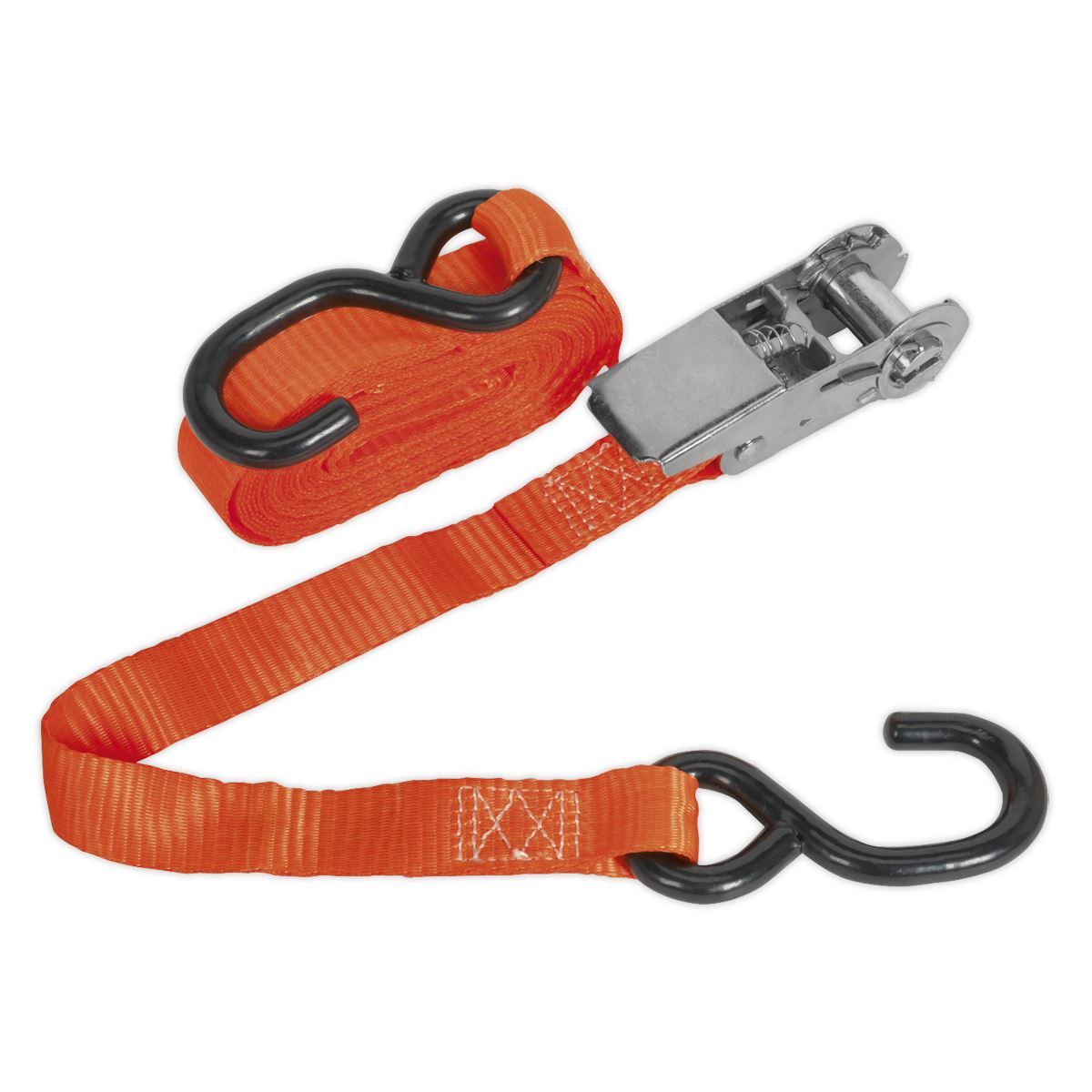 Sealey TD0845S Ratchet Strap 25mm x 4.5m Polyester Webbing with S-Hook 800kg Breaking Strength Sealey
