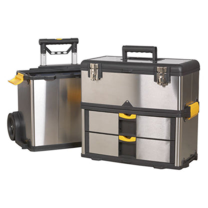 Sealey AP855 Mobile Stainless Steel/Composite Toolbox - 3 Compartment Sealey