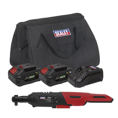 Sealey CP20VRWKIT Cordless Ratchet Wrench 3/8"Sq Drive Kit 20V 4Ah SV20 Series - 2 Batteries Sealey