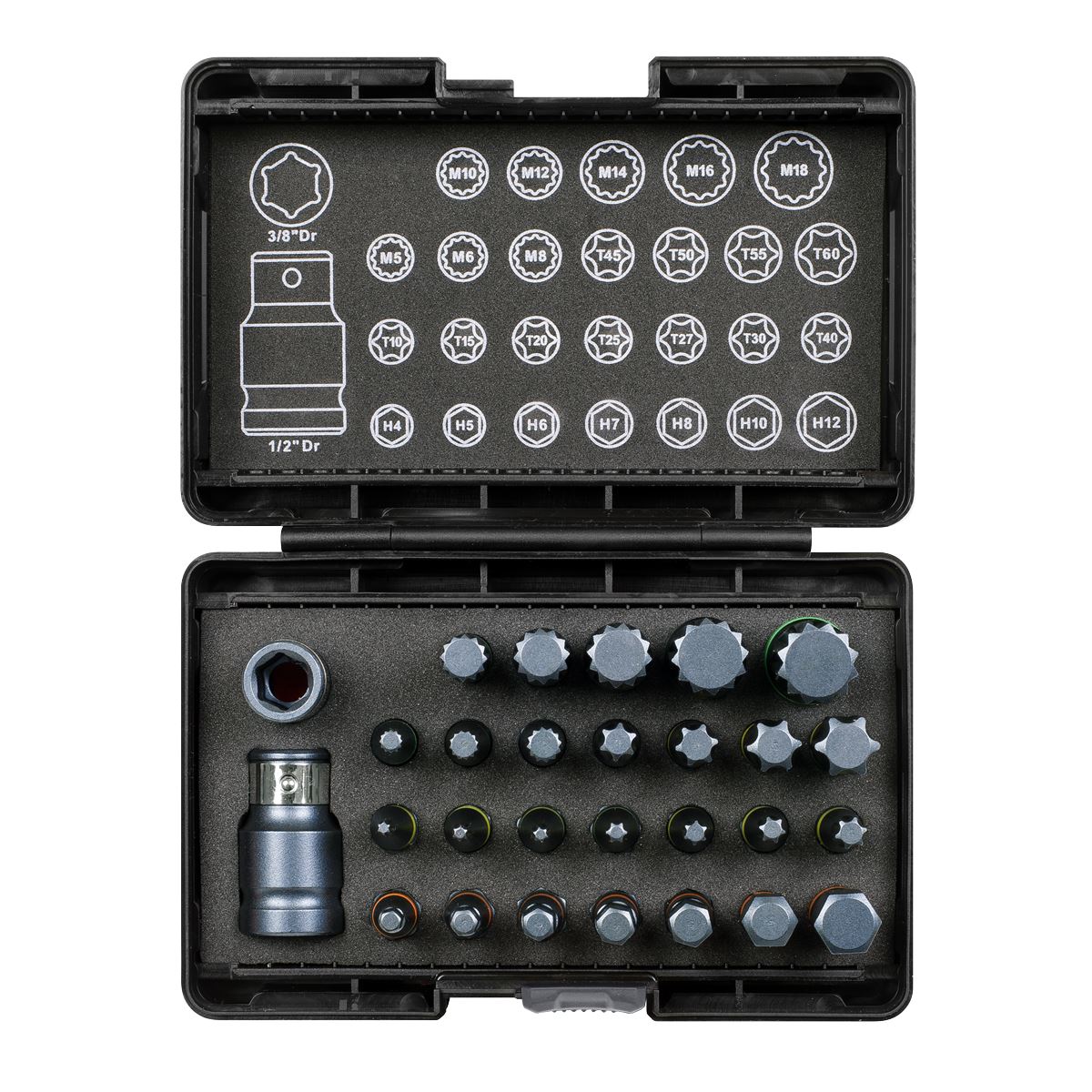 Sealey AK21902 TRX-Star*/Hex/Spline Bit Set Impact 28pc 3/8" & 1/2"Sq Drive Sealey