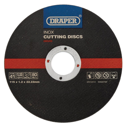 Draper 08940 Inox Flat Metal Cutting Discs 115 x 22.2 x 1.2mm Pack of 10 Draper