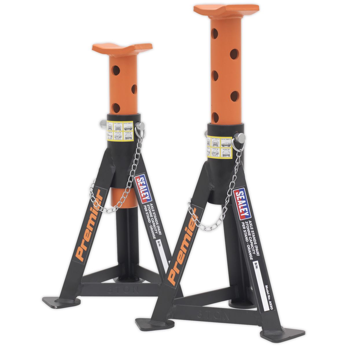 Sealey AS3O Premier Axle Stands (Pair) 3 Tonne Capacity per Stand - Orange Sealey