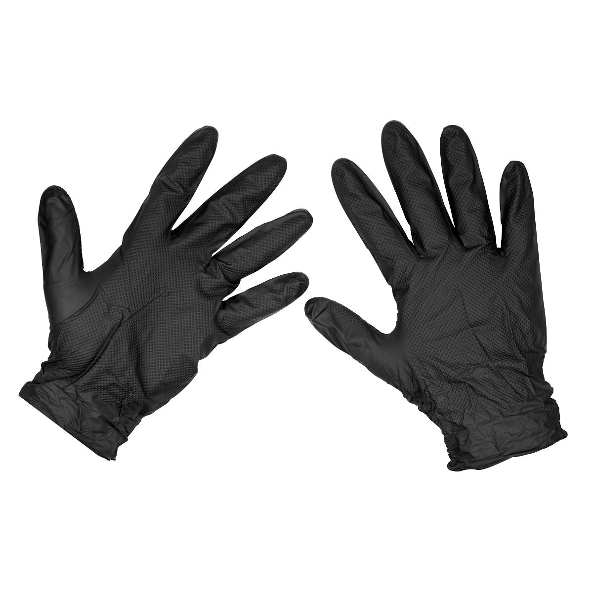 Sealey SSP57L Black Diamond Grip Extra-Thick Nitrile Powder-Free Gloves Large - Pack of 50 Sealey