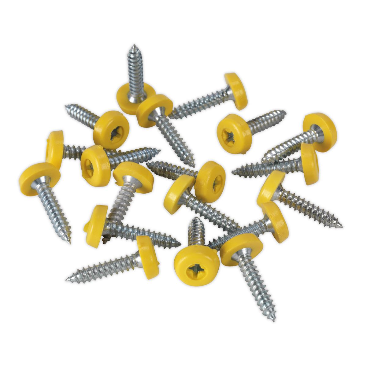Sealey PTNP6 Numberplate Screw Plastic Enclosed Head 4.8 x 24mm Yellow Pack of 50 Sealey