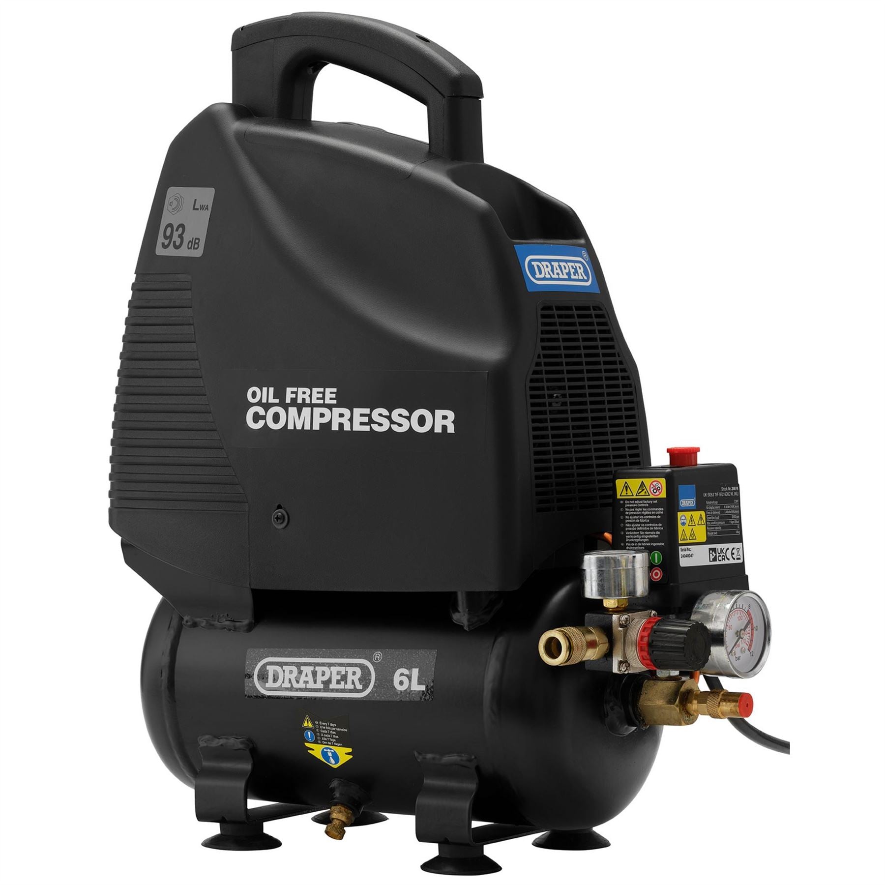 Draper 24974 6L Oil-Free Air Compressor 1.1kW/1.5hp Draper