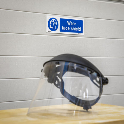 Sealey SS55P10 Mandatory Safety Sign - Wear Face Shield - Rigid Plastic - Pack of 10 Sealey