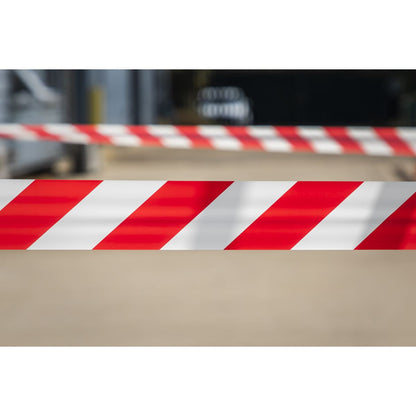 Sealey BTRW Hazard Warning Barrier Tape 80mm x 100m Red/White Non-Adhesive Sealey