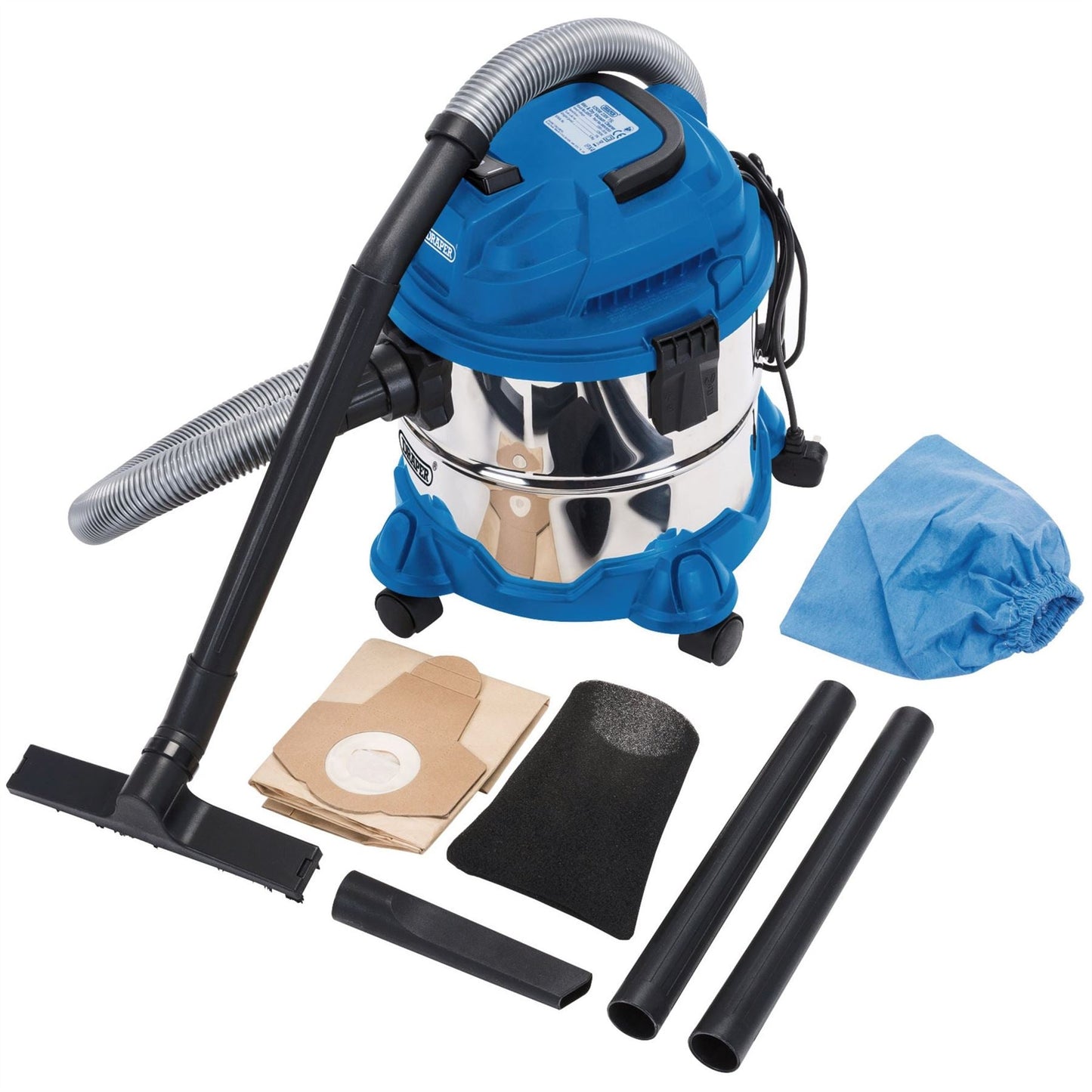 Draper 20514 230V Wet and Dry Vacuum Cleaner with Stainless Steel Tank 15L 1250W Draper