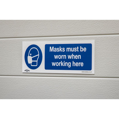 Sealey SS57V10 Mandatory Safety Sign - Masks Must Be Worn - Self-Adhesive Vinyl - Pack of 10 Sealey