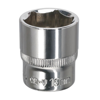 Sealey SP3819 WallDrive® Socket 19mm 3/8"Sq Drive Fully Polished Sealey