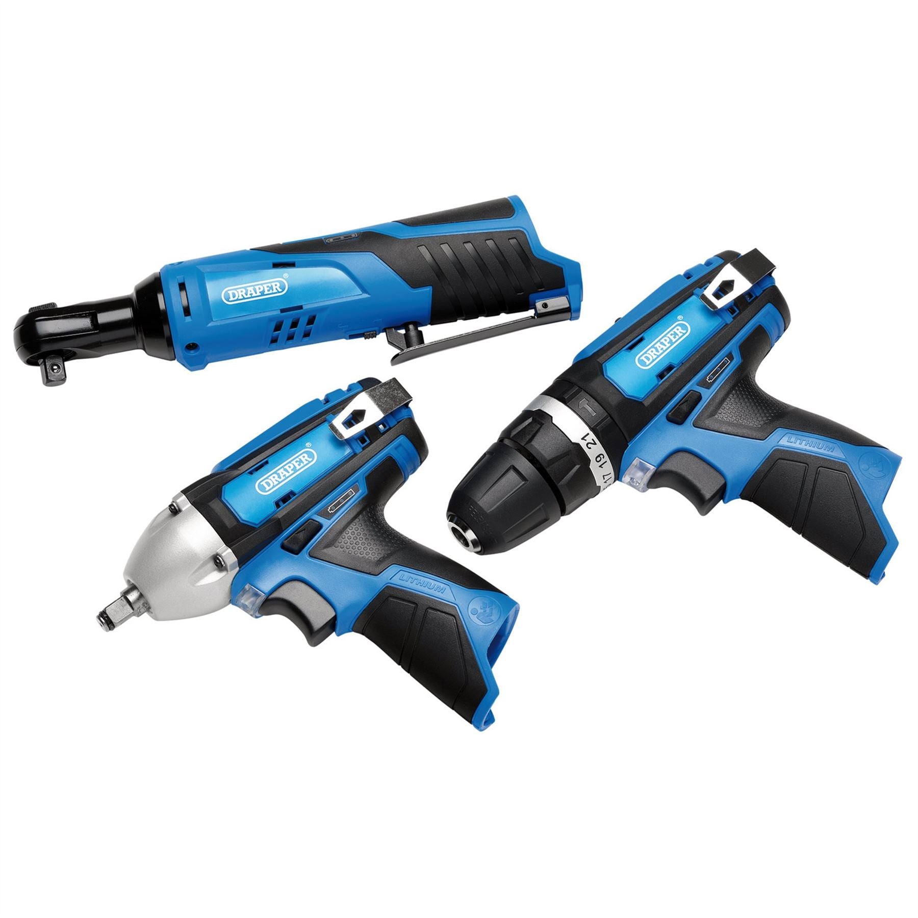 Draper 93521 12V Drill Drive and Ratchet Interchange Kit 2 x 4.0Ah Li-ion Battery 1 x 1.5Ah Li-ion Battery 1 x Fast Charger 1 x Tool Bag Draper