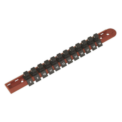 Sealey AK3812 Socket Retaining Rail with 12 Clips 3/8"Sq Drive Sealey