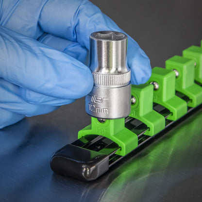 Sealey AK27054HV Socket Retaining Rail with 16 Clips 1/2"Sq Drive - Hi-Vis Green Sealey