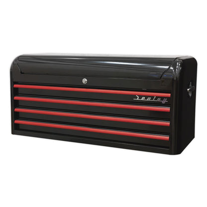 Sealey AP41104BR Topchest 4 Drawer Wide Retro Style - Black with Red Anodised Drawer Pulls Sealey