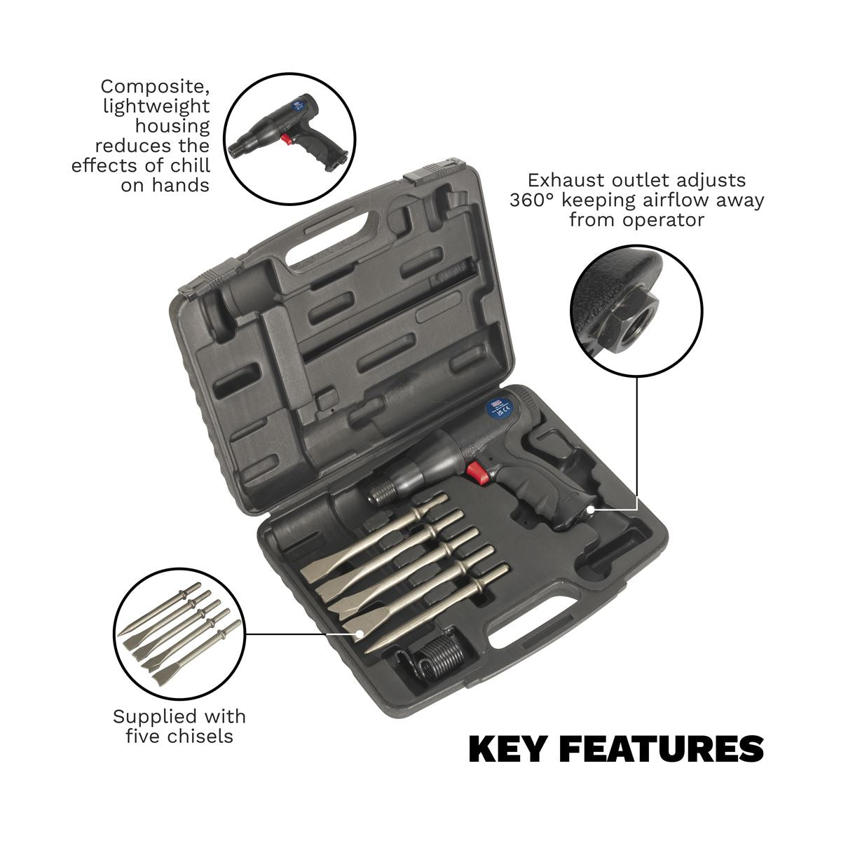 Sealey SA614 Air Hammer Kit Composite Premier - Long Stroke Sealey