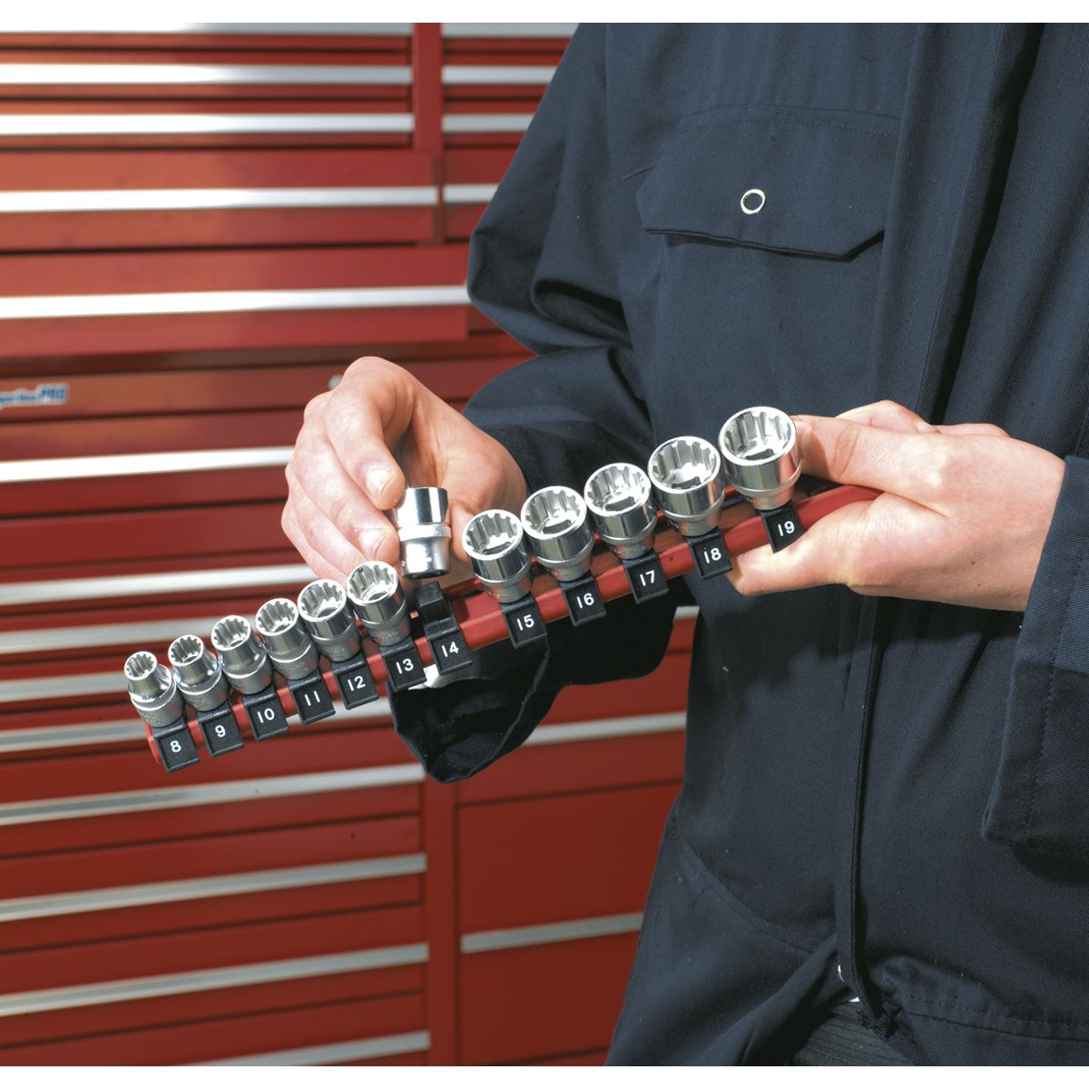 Sealey AK1412 Socket Retaining Rail with 12 Clips 1/4"Sq Drive Sealey