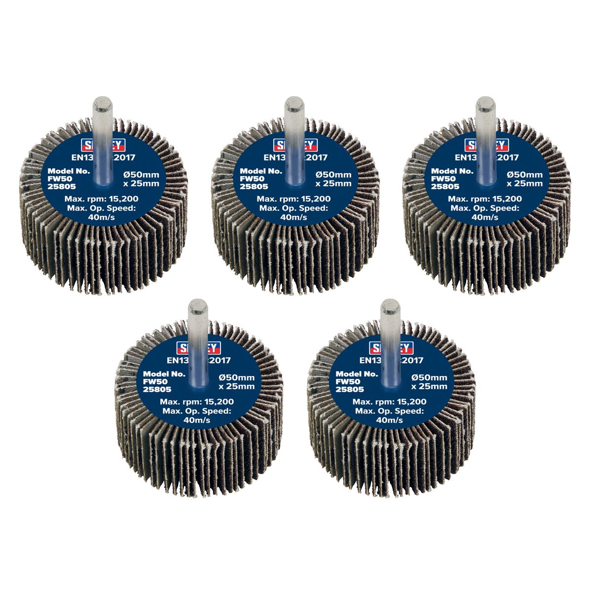 Sealey FW5025805 Abrasive Flap Wheel Ø50 x 25mm 80Grit Ø6mm Shaft - Pack of 5 Sealey