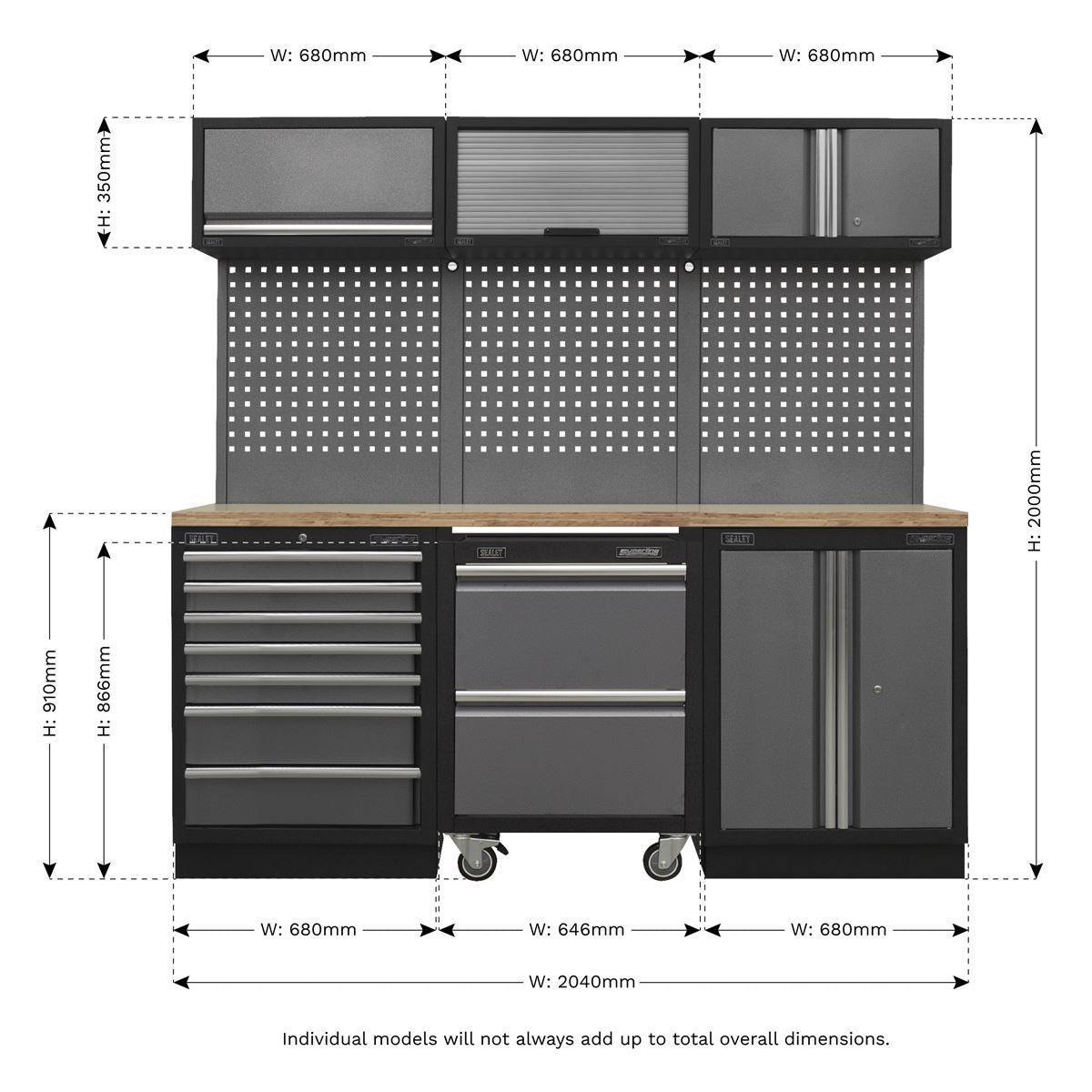 Sealey APMSSTACK12W Superline PRO® 2.04m Storage System - Pressed Wood Worktop Sealey