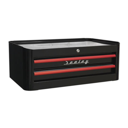 Sealey AP28COMBO2BR Retro Style Topchest Mid-Box Tool Chest & Rollcab Combination 10 Drawer - Black with Red Anodised Drawer Pulls Sealey