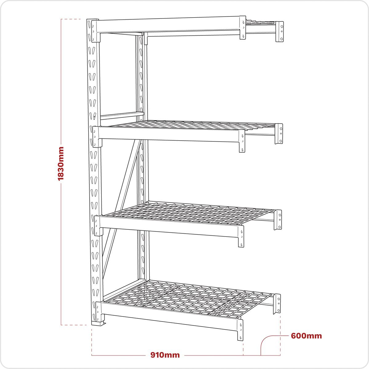 Sealey AP6372E Heavy-Duty Racking Extension Pack with 4 Mesh Shelves 640kg Capacity Per Level Sealey