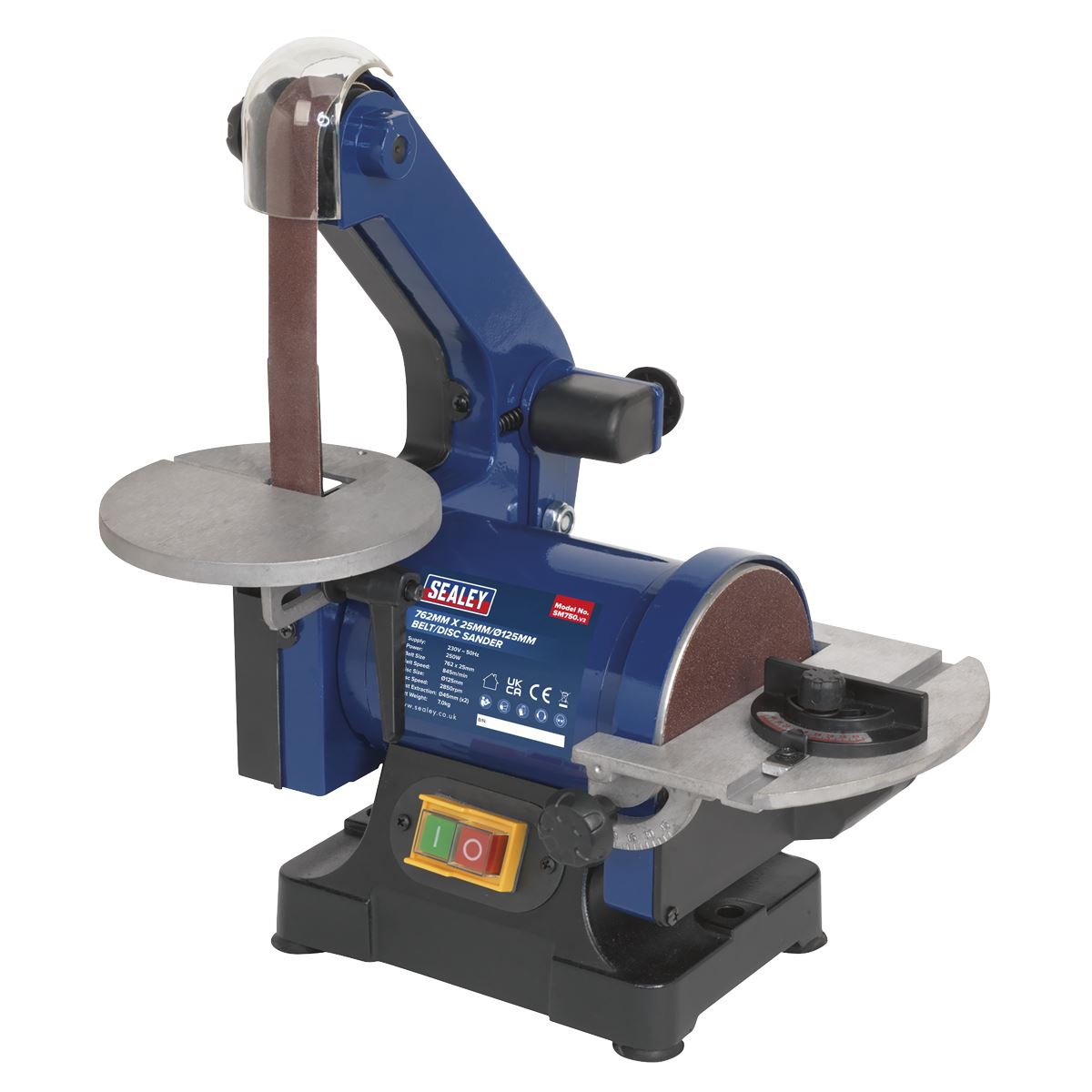 Sealey SM750 Belt/Disc Sander 25 x 762mm/Ø125mm 250W/230V Sealey