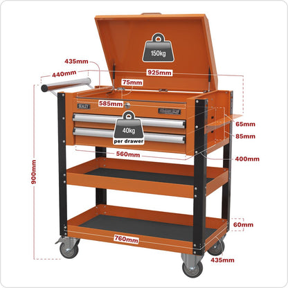 Sealey AP760MO Heavy-Duty Mobile Tool & Parts Trolley 2 Drawers & Lockable Top - Orange Sealey