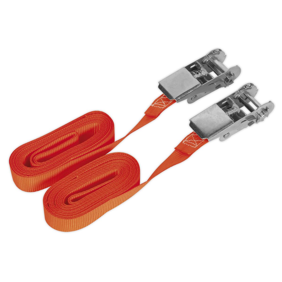 Sealey TD05045E Self-Securing Ratchet Straps 25mm x 4.5m 500kg Breaking Strength - Pair Sealey